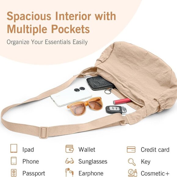 Canvas Crossbody Bag for Women with Pockets Casual Travel Messenger Bag - Picture 4 of 7